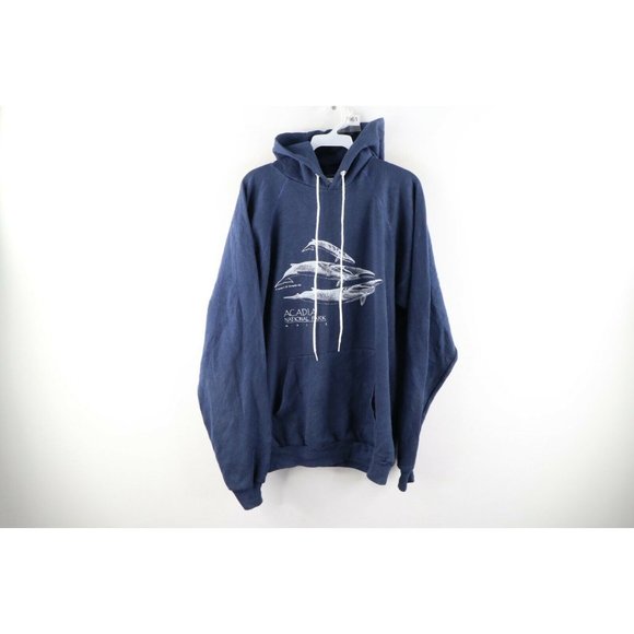 Vintage 80s Mens XL Faded Acadia National Park Maine Whales Spell Out Hoodie USA